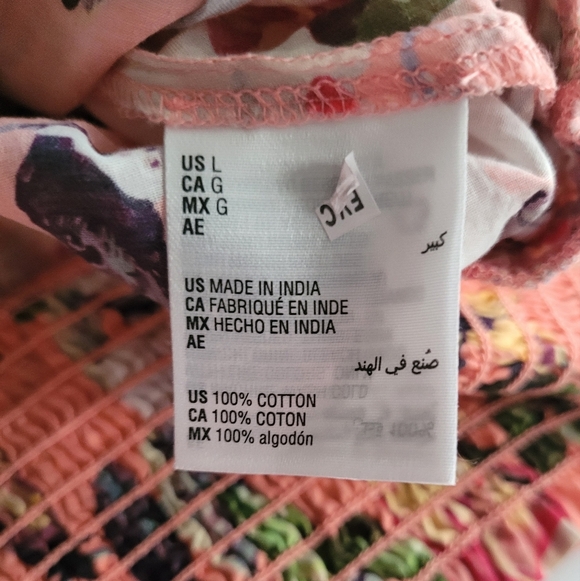 INC Smocked 100% Cotton Blossom Floral Ruffled Peach Blouse Size Large - Picture 12 of 13